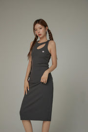 Front Cut Out Side Shirring Long Dress