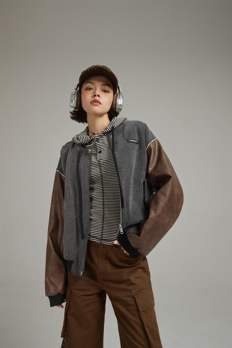 CHUU Leather Color Scheme Varsity Jacket