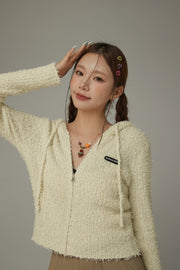 Fuzzy Hooded Knit Cardigan