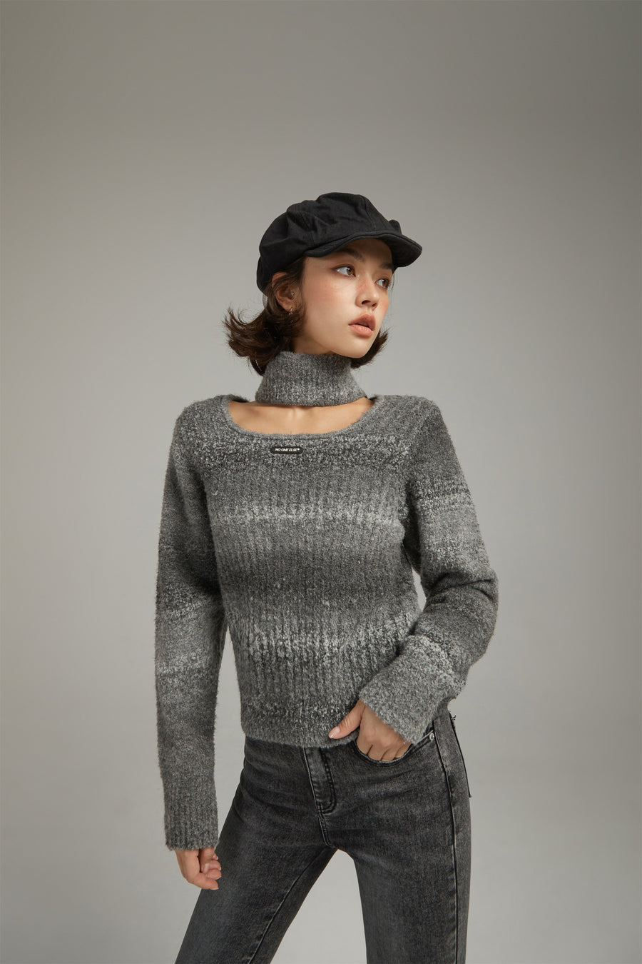 CHUU Front Cut Out High Neck Knit Sweater