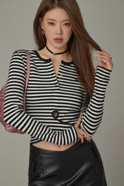 Striped Wrapped Cropped T-Shirt