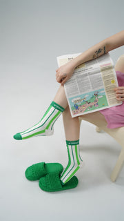 Logo Frilly Lined Ribbed High Socks