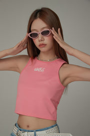 Chuu Cherry Back-Open Sleeveless Crop T-Shirt