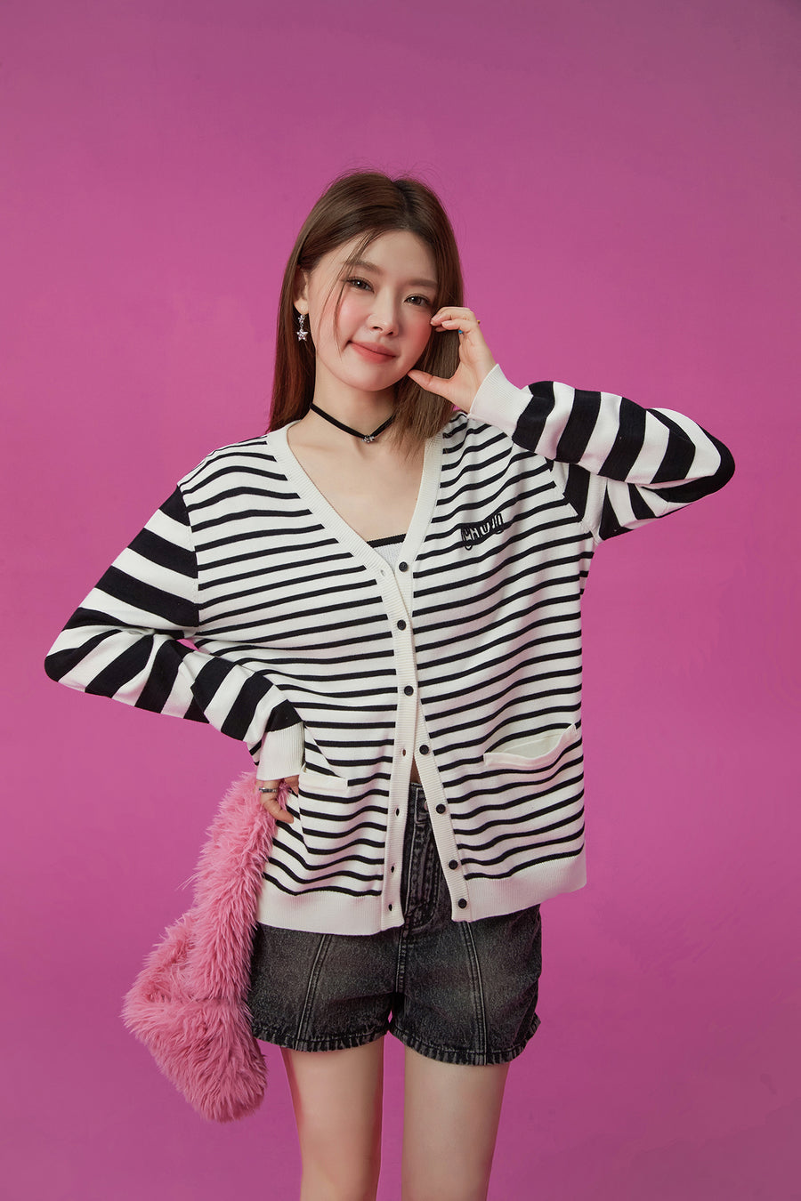 CHUU Striped Loose Fit Cardigan