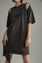 Vintage Open Shoulders Mini Loose Fit T-Shirt Dress