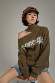 Lettering Slit Knit Sweater