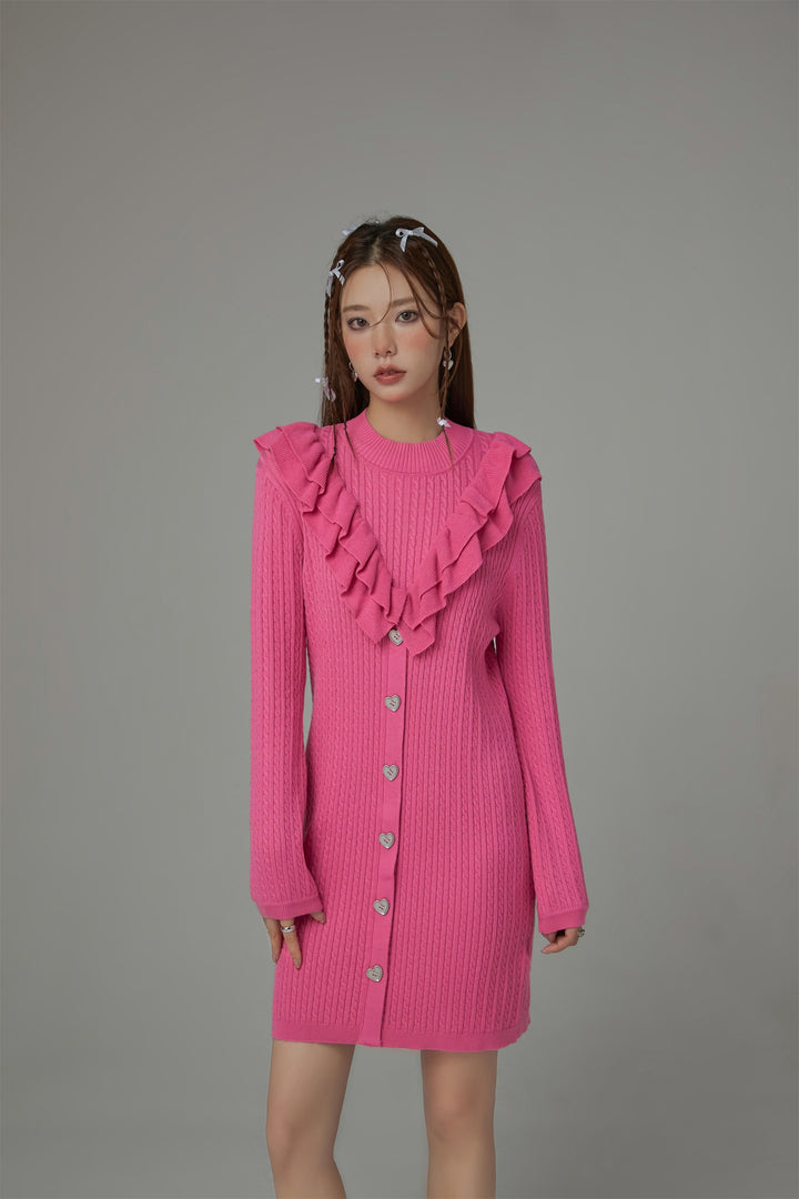 Ruffle Heart Button Knit Dress