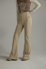 Elastic Waist Stitch Cotton Bootcut Pants