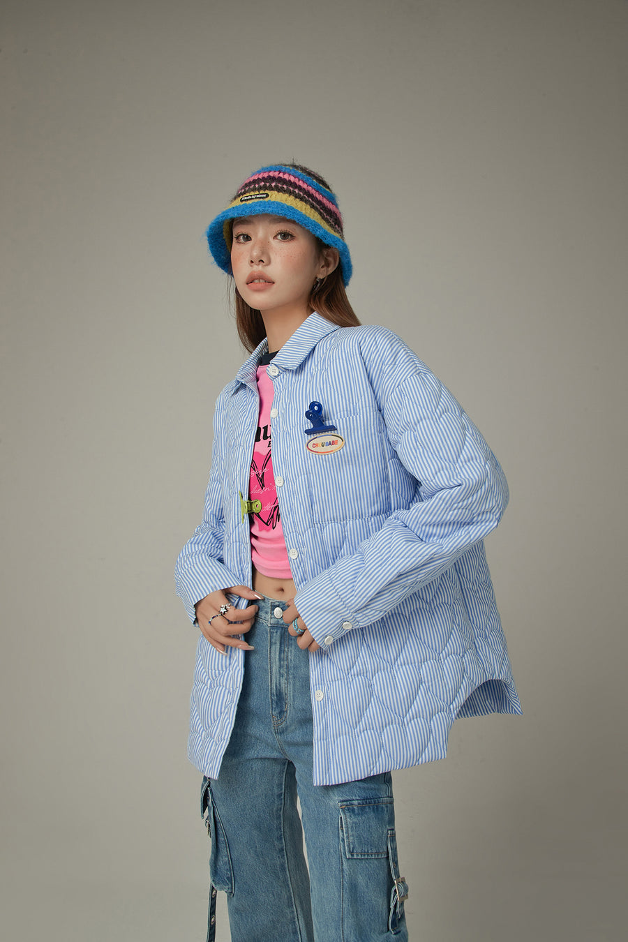 CHUU Heart Shirt Quilted Padded Shacket