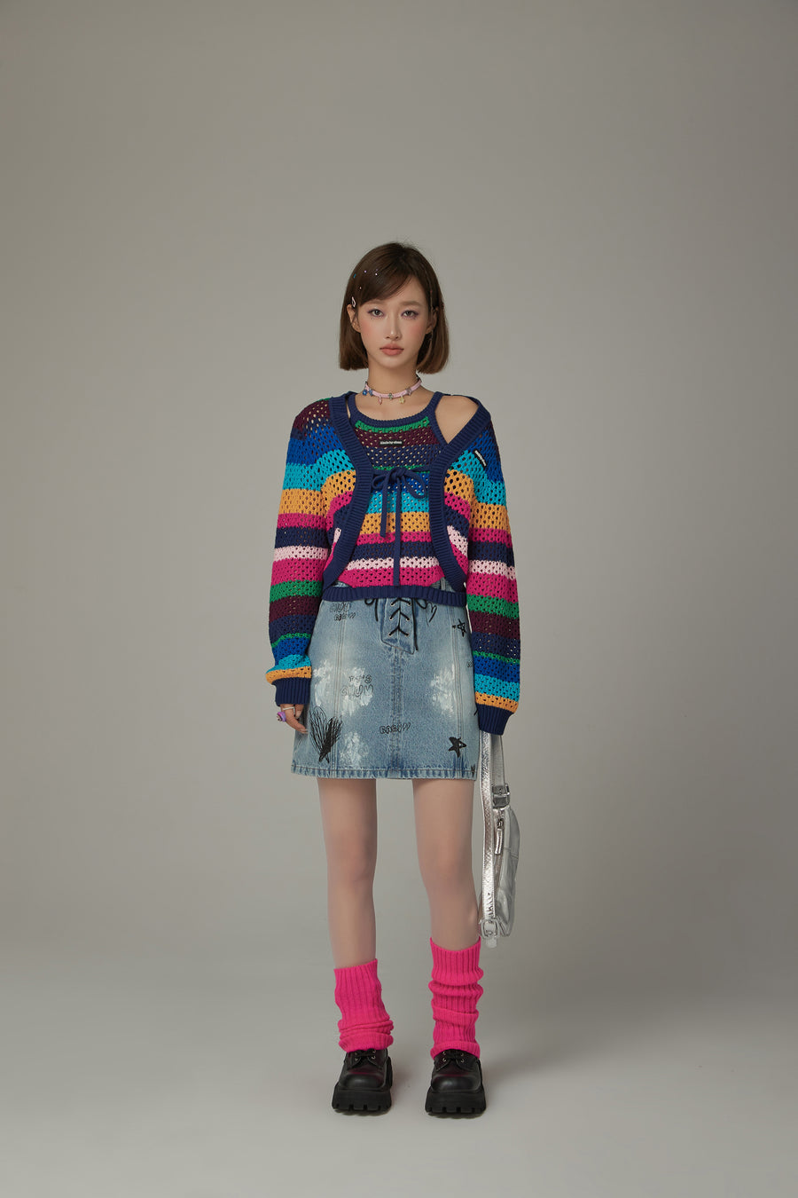 CHUU Rainbow Knit Side Slit Sleeveless Top