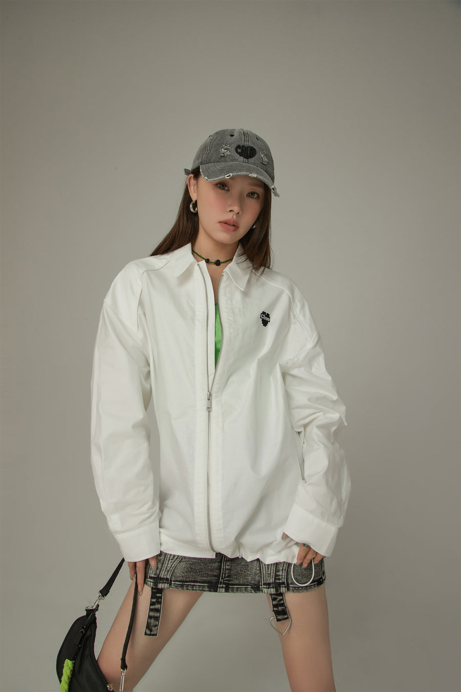 CHUU Size Doesnt Matter Drawstring Color Shirt Zip-Up