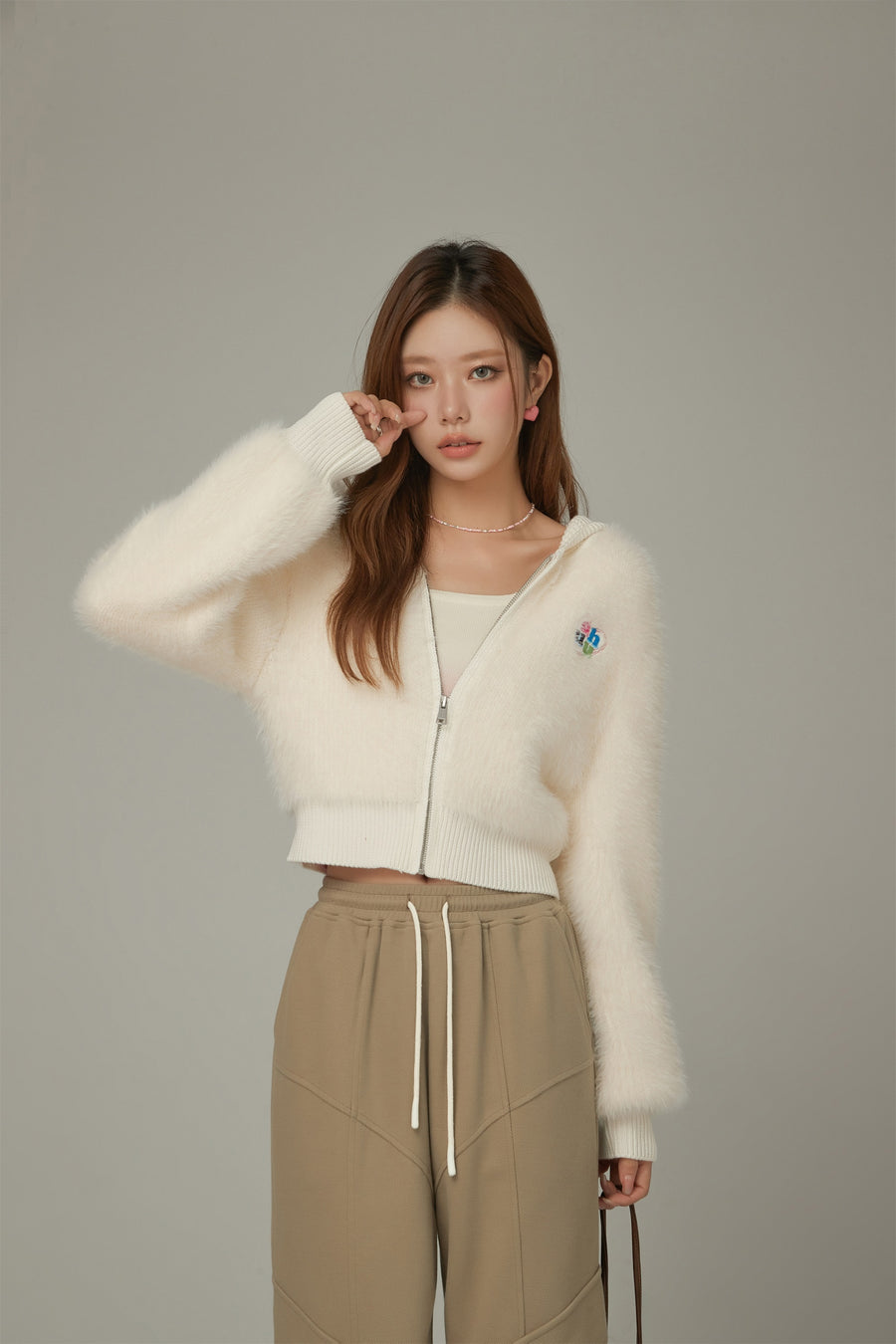 CHUU Hooded Crop Simple Zip-Up