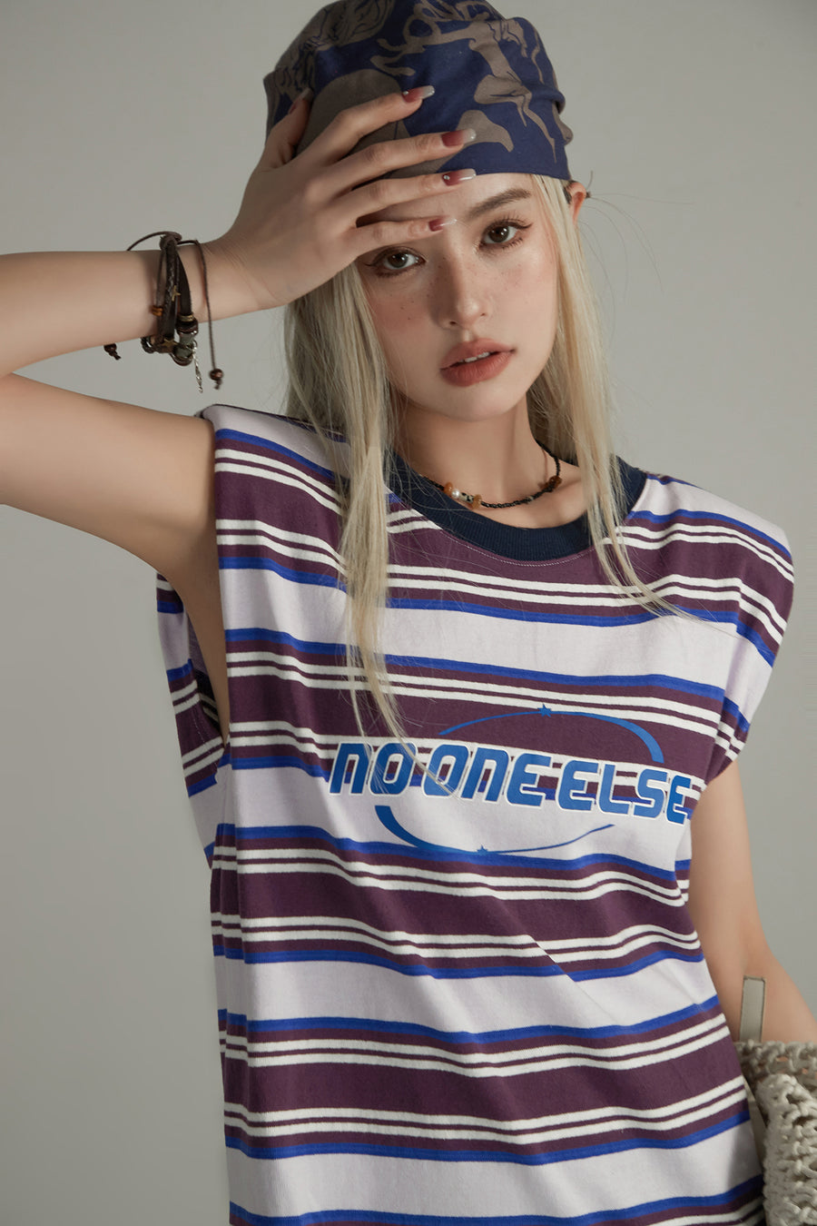 CHUU Striped Noe Center Logo Sleeveless T-Shirt Dress