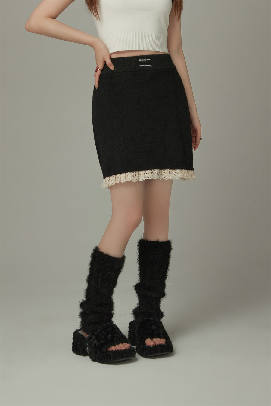 CHUU Lace Knit Banded Skirt