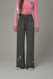 Elastic Waist String Painted Wide Pants