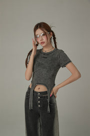 Vintage Hanging Strap Semi Crop Top