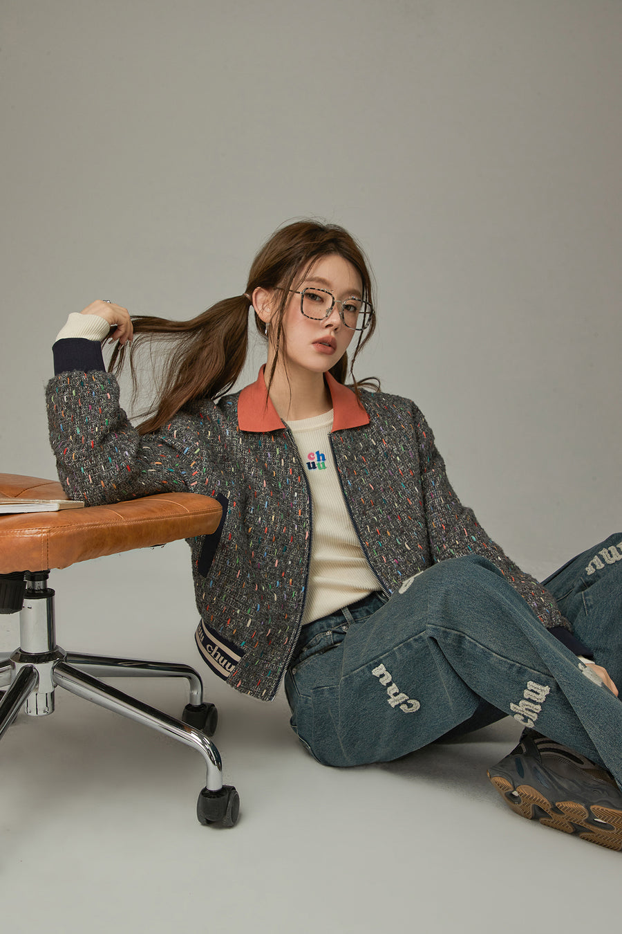 CHUU Multi Color Tweed Quilted Jacket