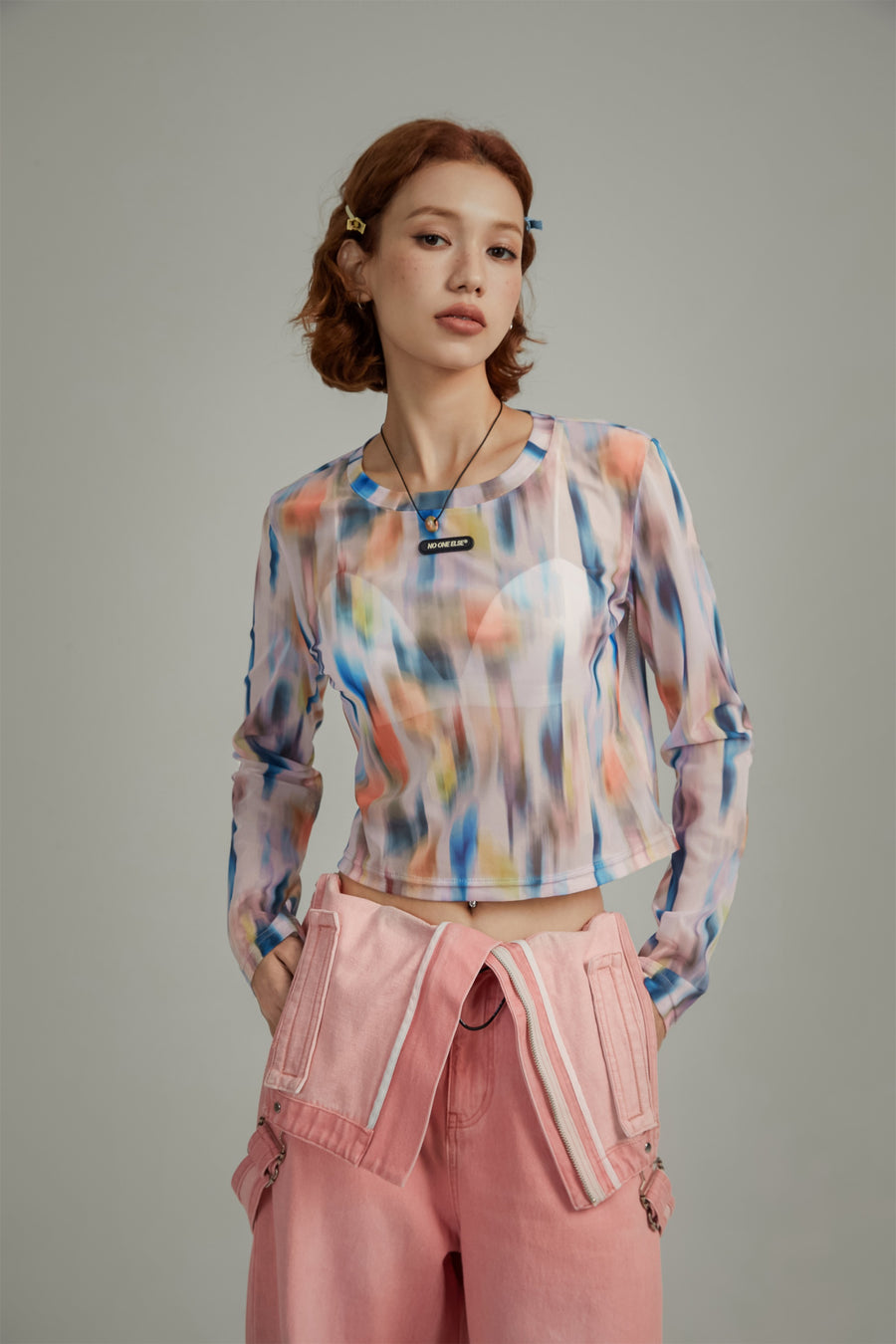 CHUU Multi Color Long Sleeve Crop Top