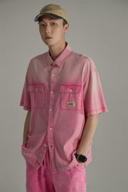 Front Pockets Design Loose Fit Short Sleeve Shirt