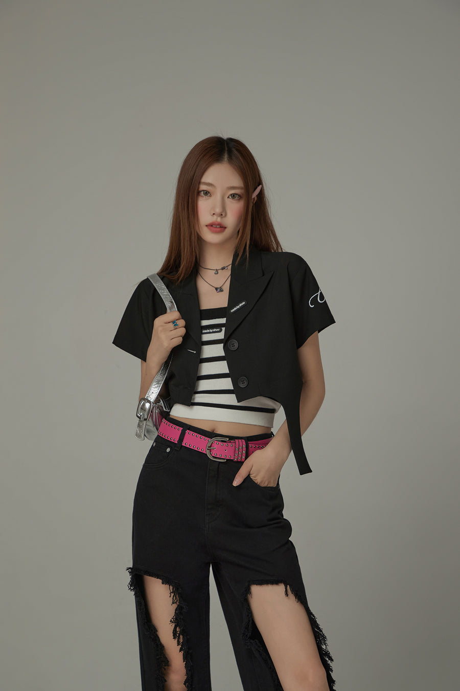 CHUU Single-Button Short Sleeve Crop Jacket