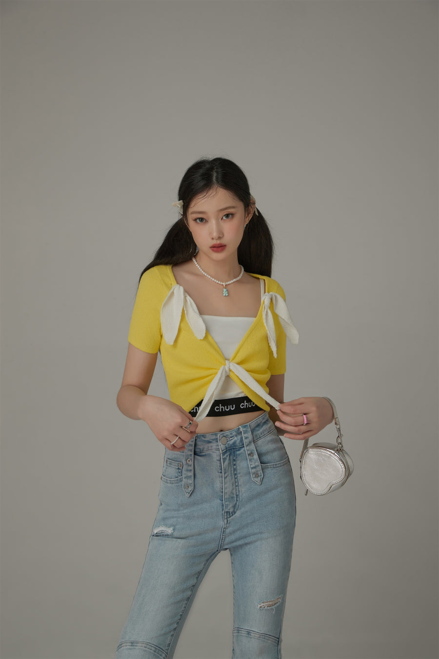 CHUU Ribbon Crop Knit Top