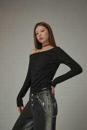 Unbalanced Off The Shoulder Long Sleeve T-Shirt