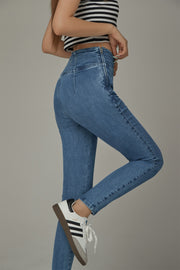 Wrap Front Pockets Denim Cropped Slim Jeans