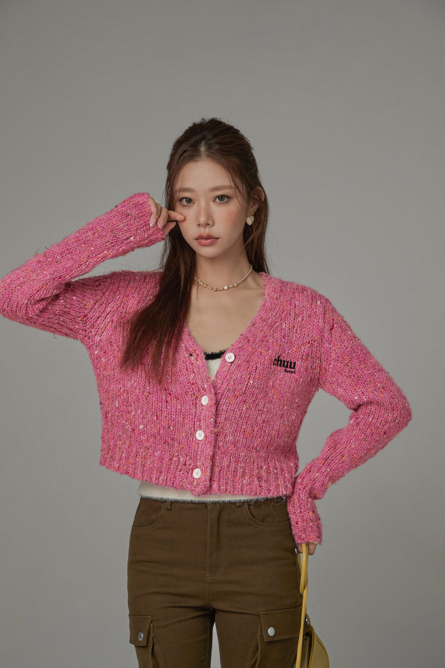 CHUU Cropped Knit Color Cardigan