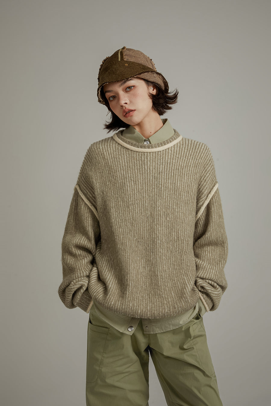 CHUU Line Color Combination Loose Knit Sweater