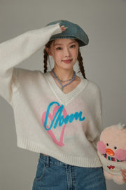 Logo Heart V-Neck Knit Sweater