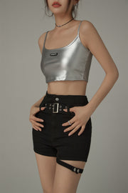 Hot Girl Sleeveless Slim Shiny Crop Top