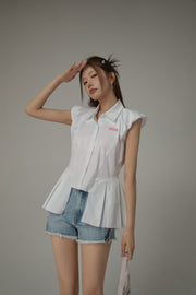 Unbalanced Puffy Sleeveflowy Hem Shirt