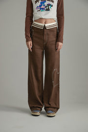 Heart Folded Waist Wide Pants