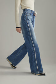 Fringed Lined Wide Denim Jeans