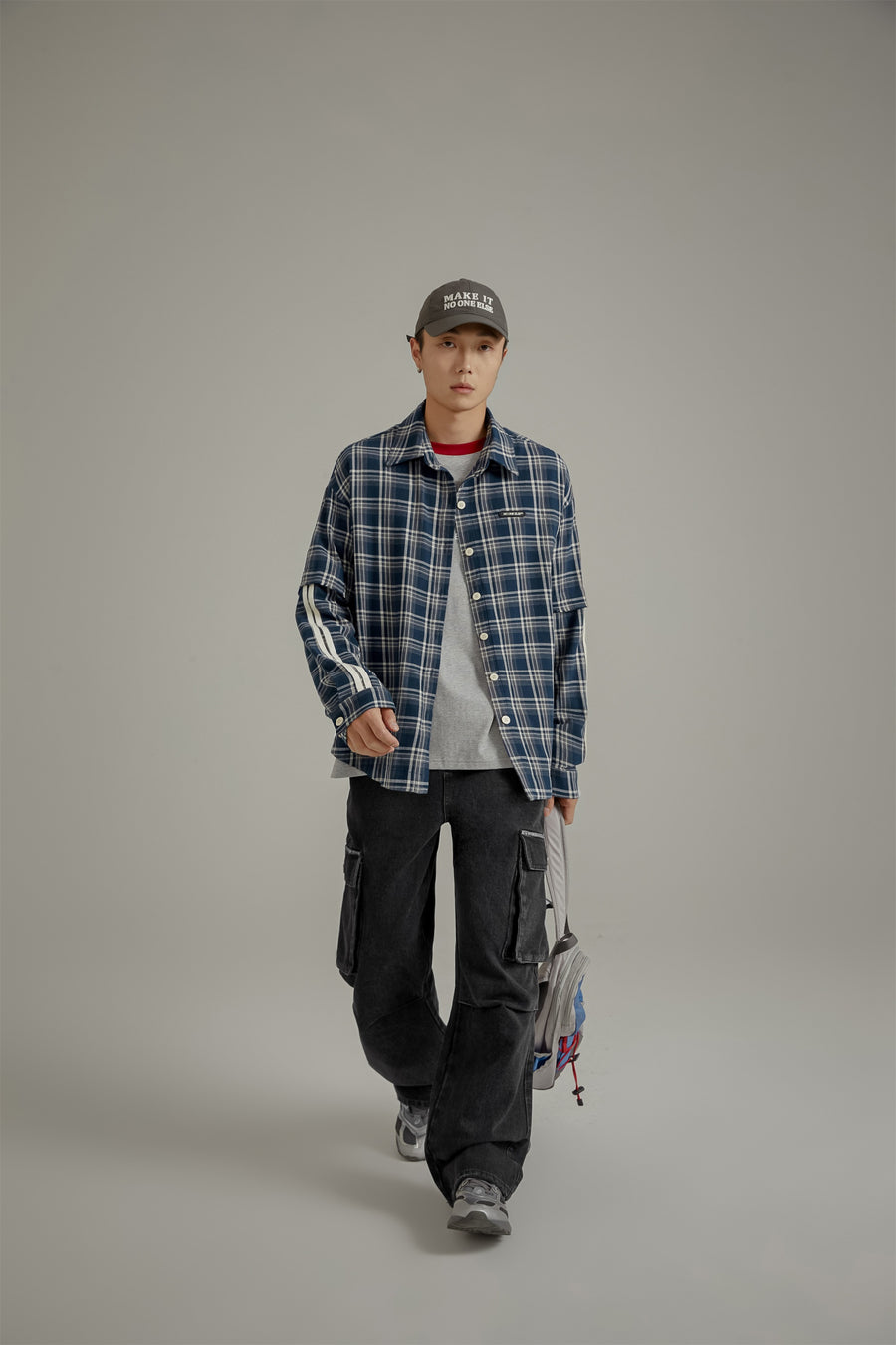 CHUU Retro Check Stitching Long Sleeve Shirt