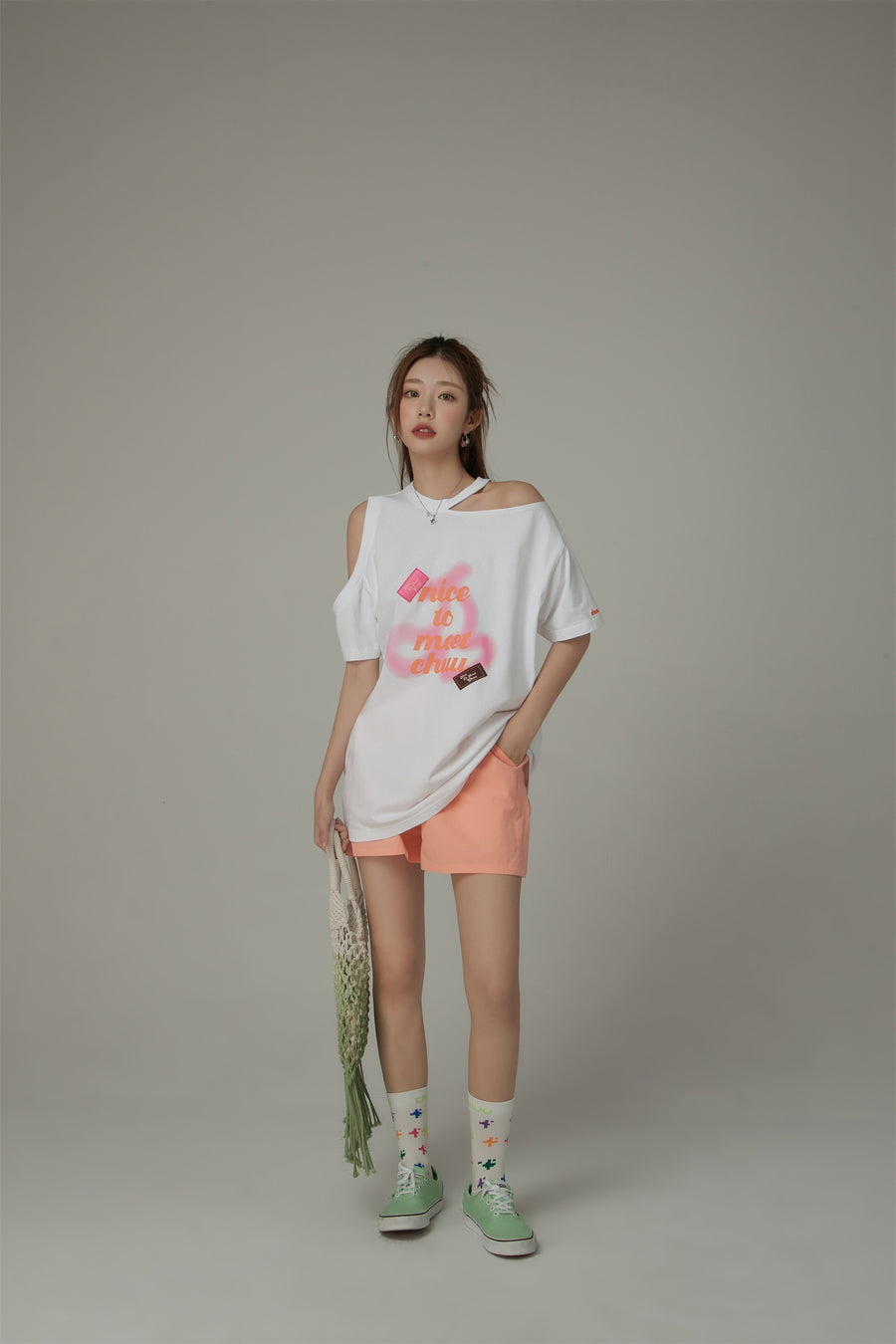 CHUU Nice To Meet Chuu Off-The-Shoulder Cherry T-Shirt