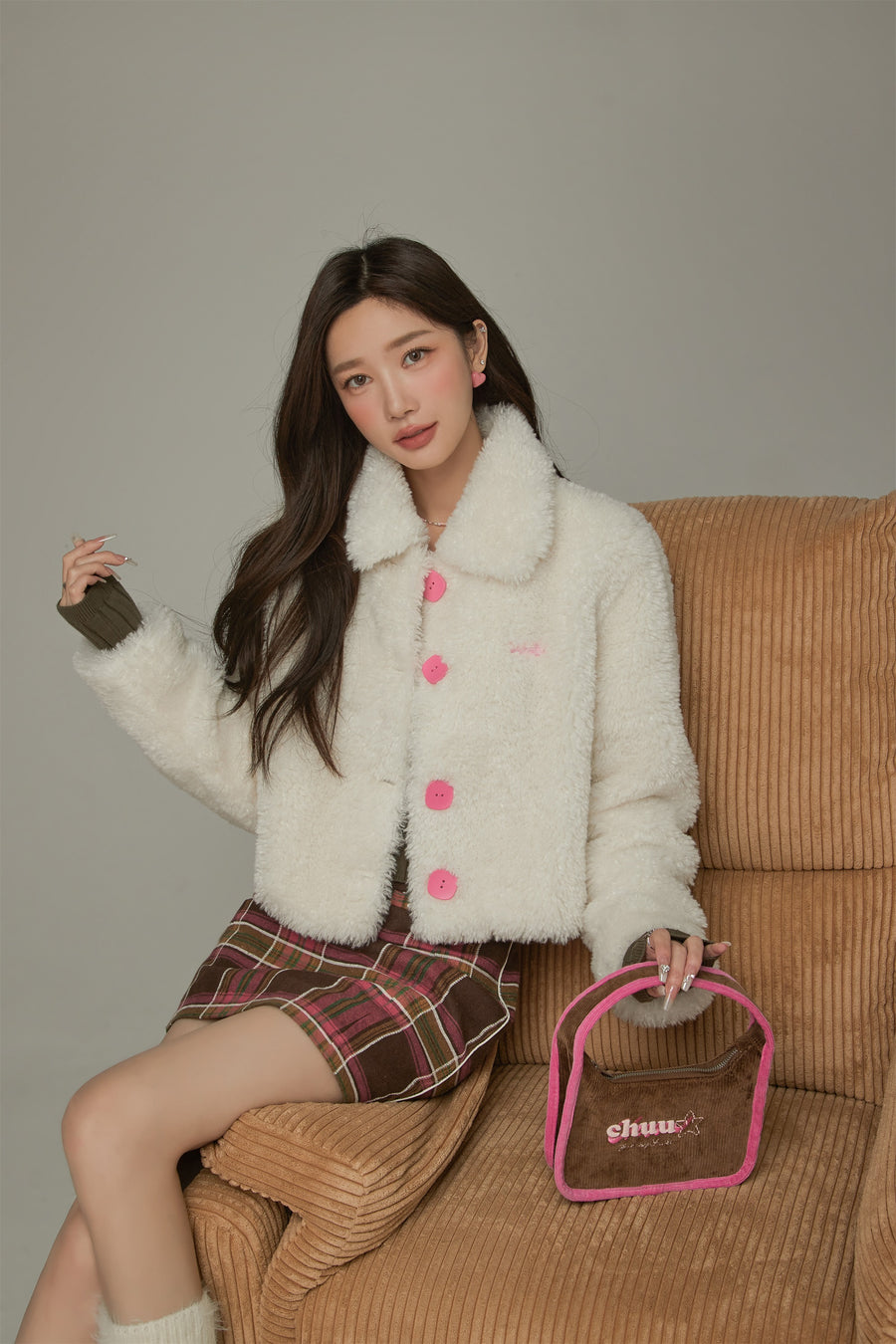 CHUU Fleece Collar Button Jacket