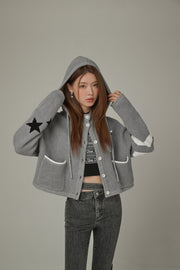 Waffle Star Hooded Button Cardigan