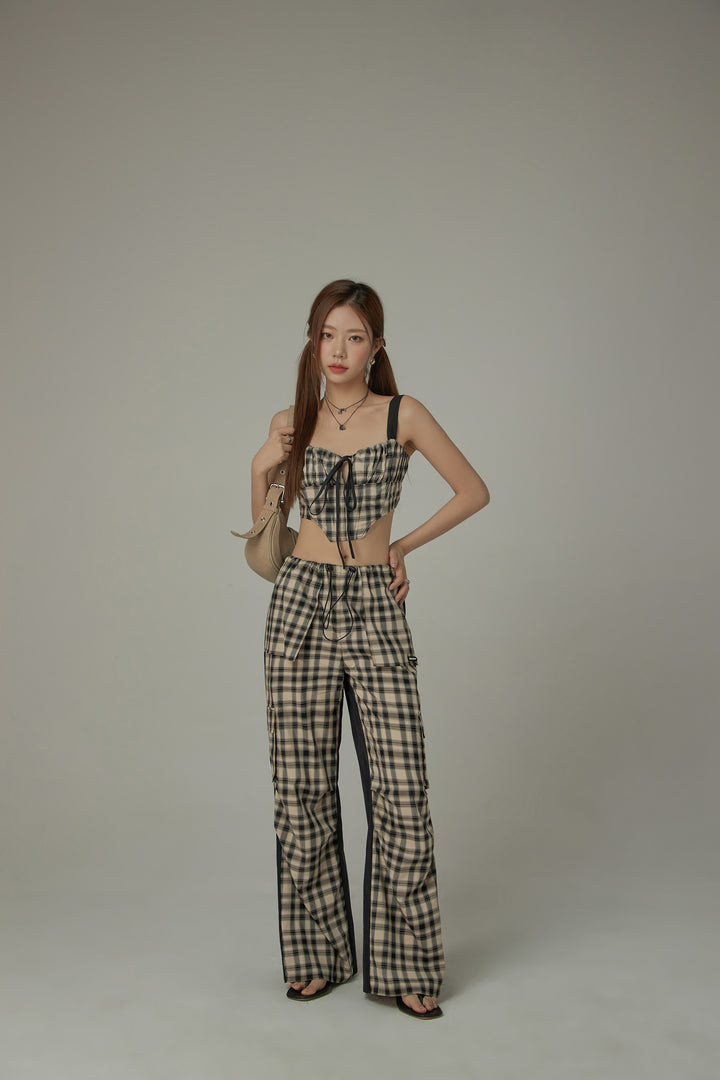 Checked Cargo Contrasting Color Casual Pants