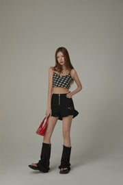 Star Pattern Chuu Lettering Sleeveless Crop Top