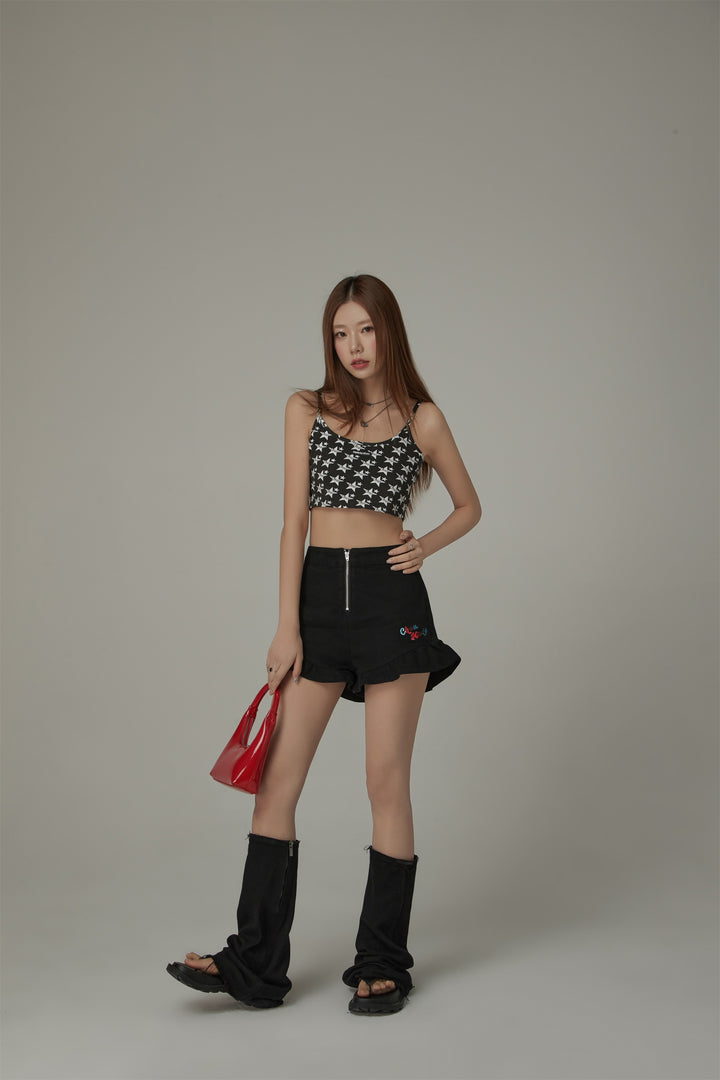 Star Pattern Chuu Lettering Sleeveless Crop Top