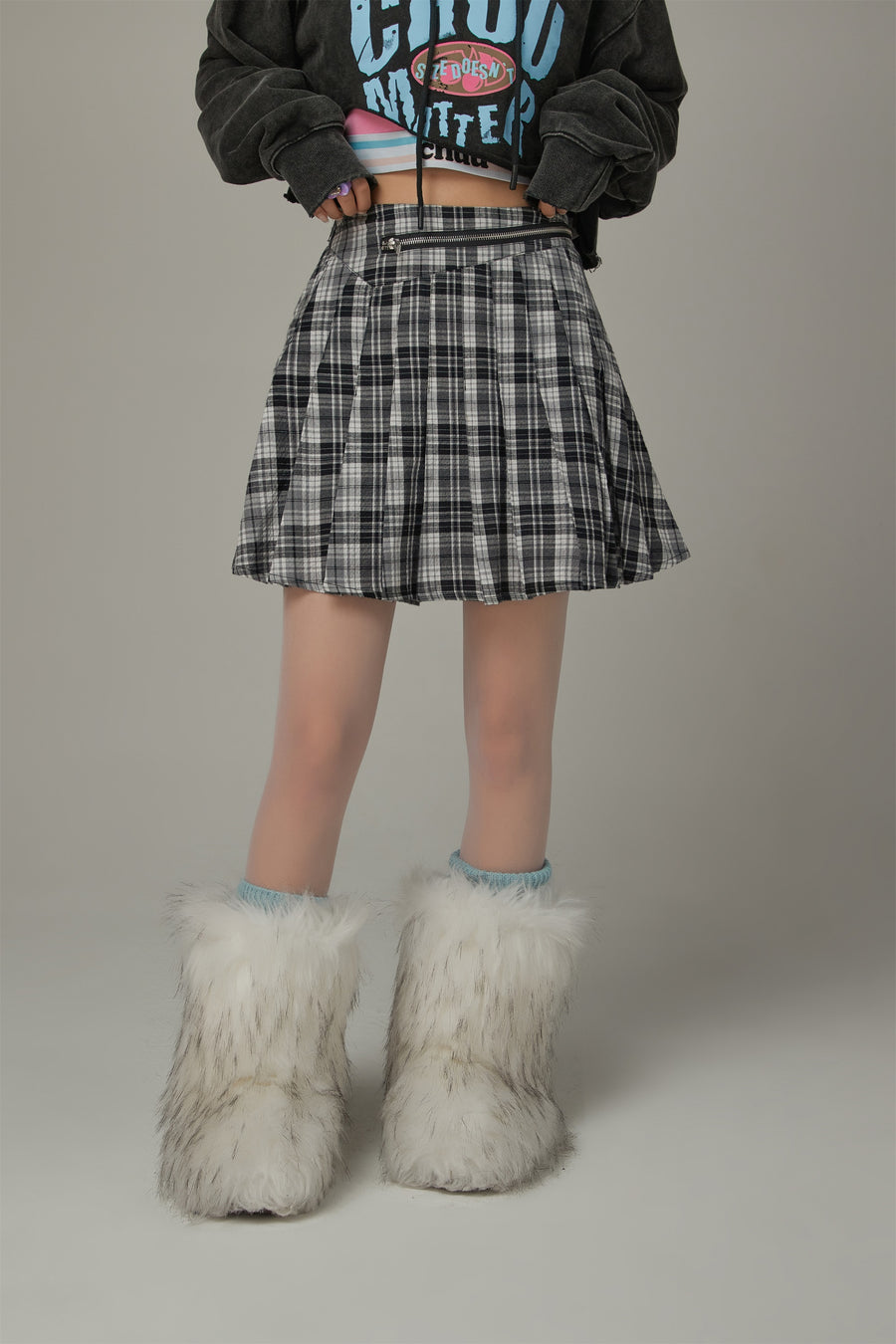 CHUU Check Pleated Skirt