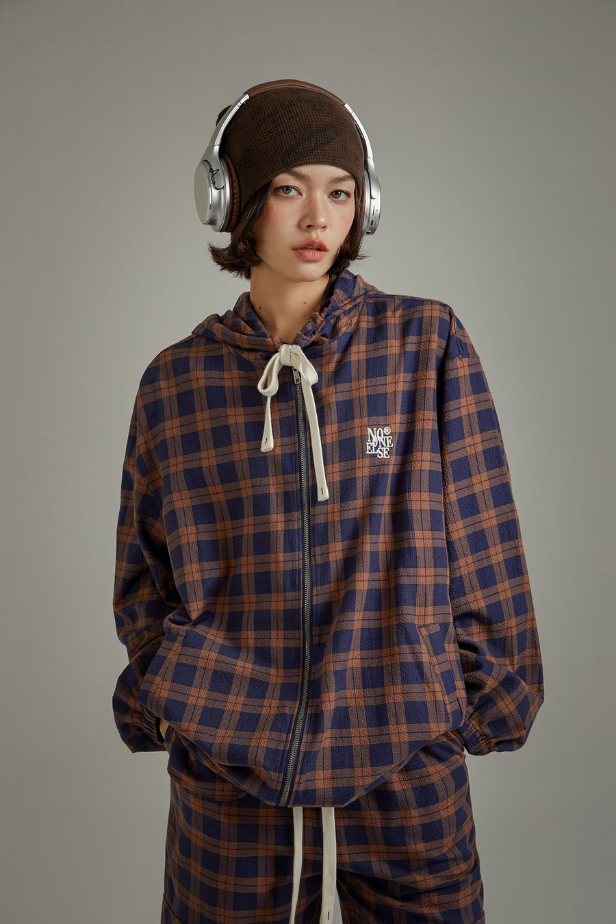 CHUU Check Hooded Zip-Up