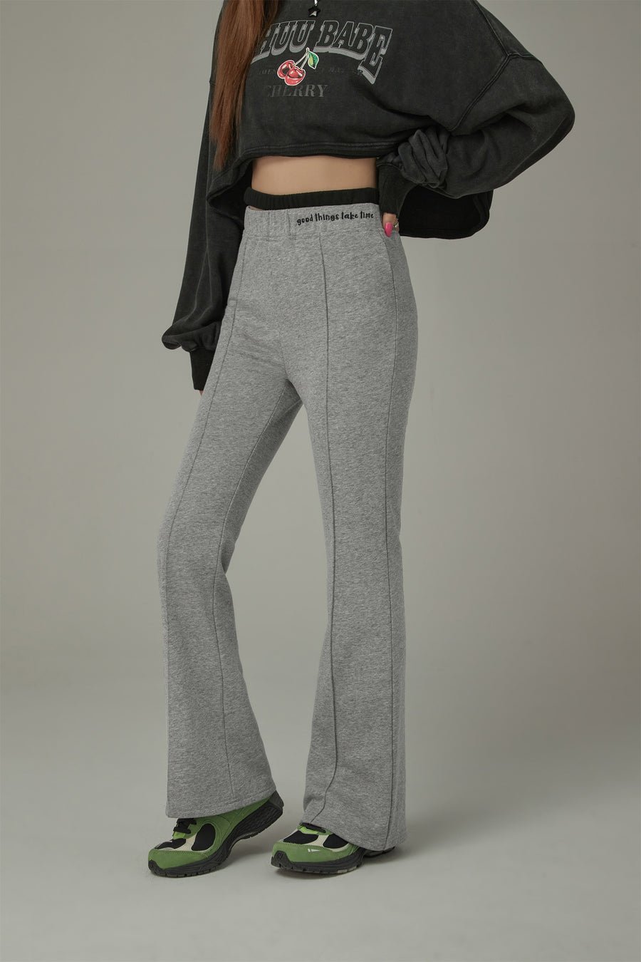 CHUU Waist Slit Casual Bootcut Pants