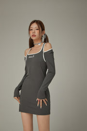 Off Shoulder Split Long Sleeve Mini Dress