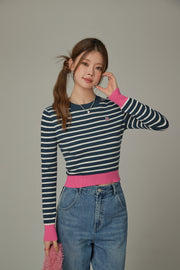 Color Lined Cropped Knit Top