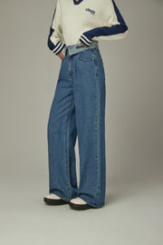 Logo Folded Waist Straight Denim Jeans