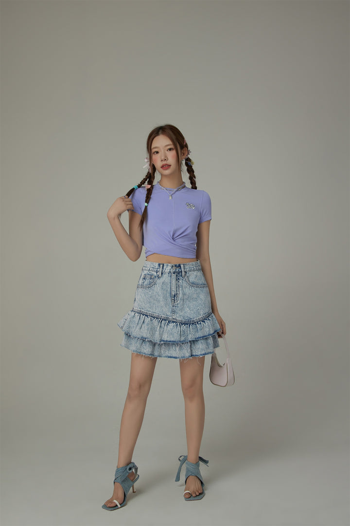 Ruffled Denim Mini Skirt