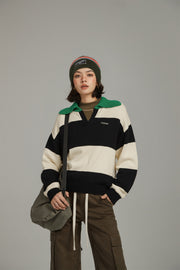 Open Collar Color Scheme Knit Sweater