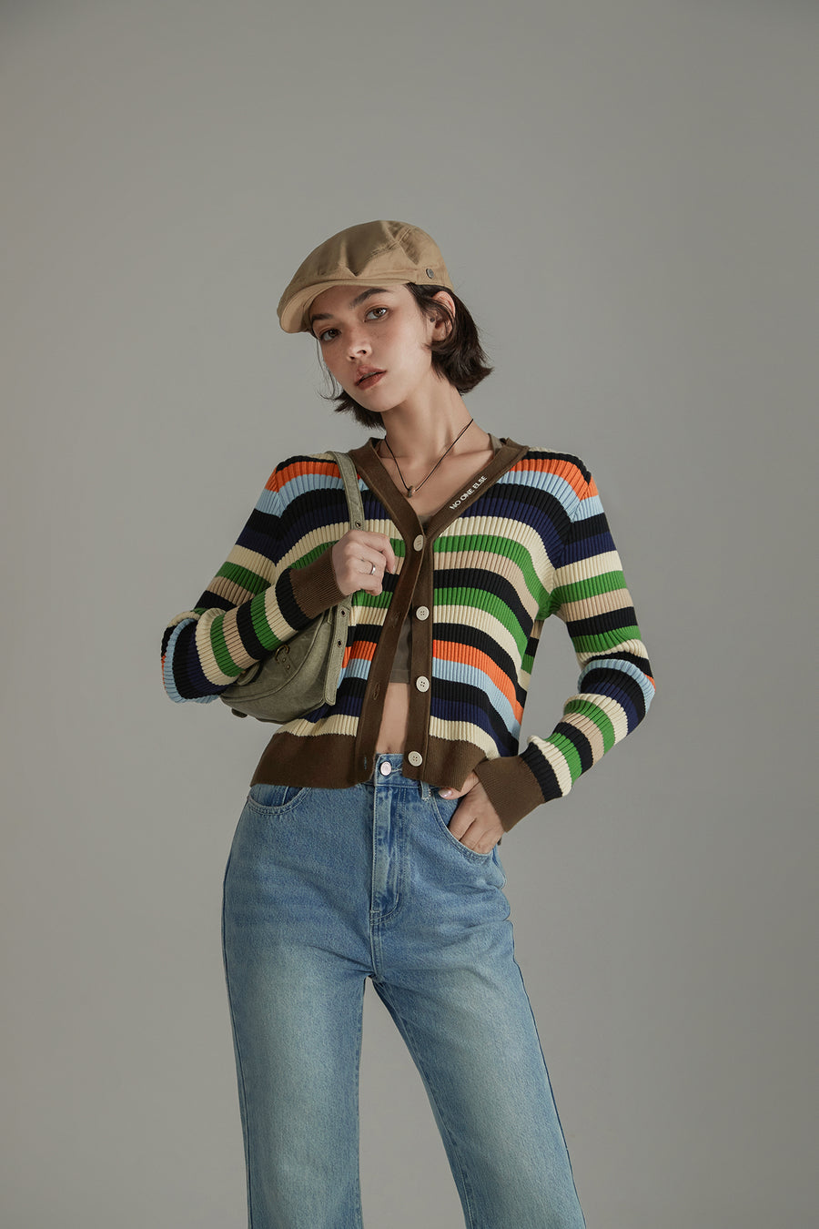 CHUU Striped Knit Cardigan